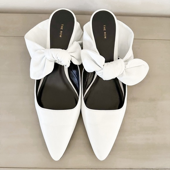The Row White Leather Coco Bow Kitten Heel Mules sz 40 - Picture 5 of 13